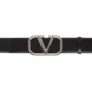 Valentino Black Leather Belt with Silver Buckle